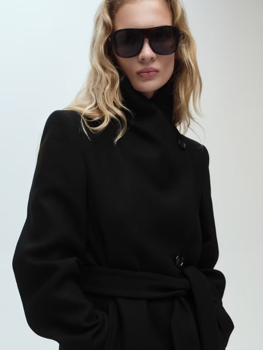 Mango Manteco Wool Long Coat With Belt Black Nwt Size Small